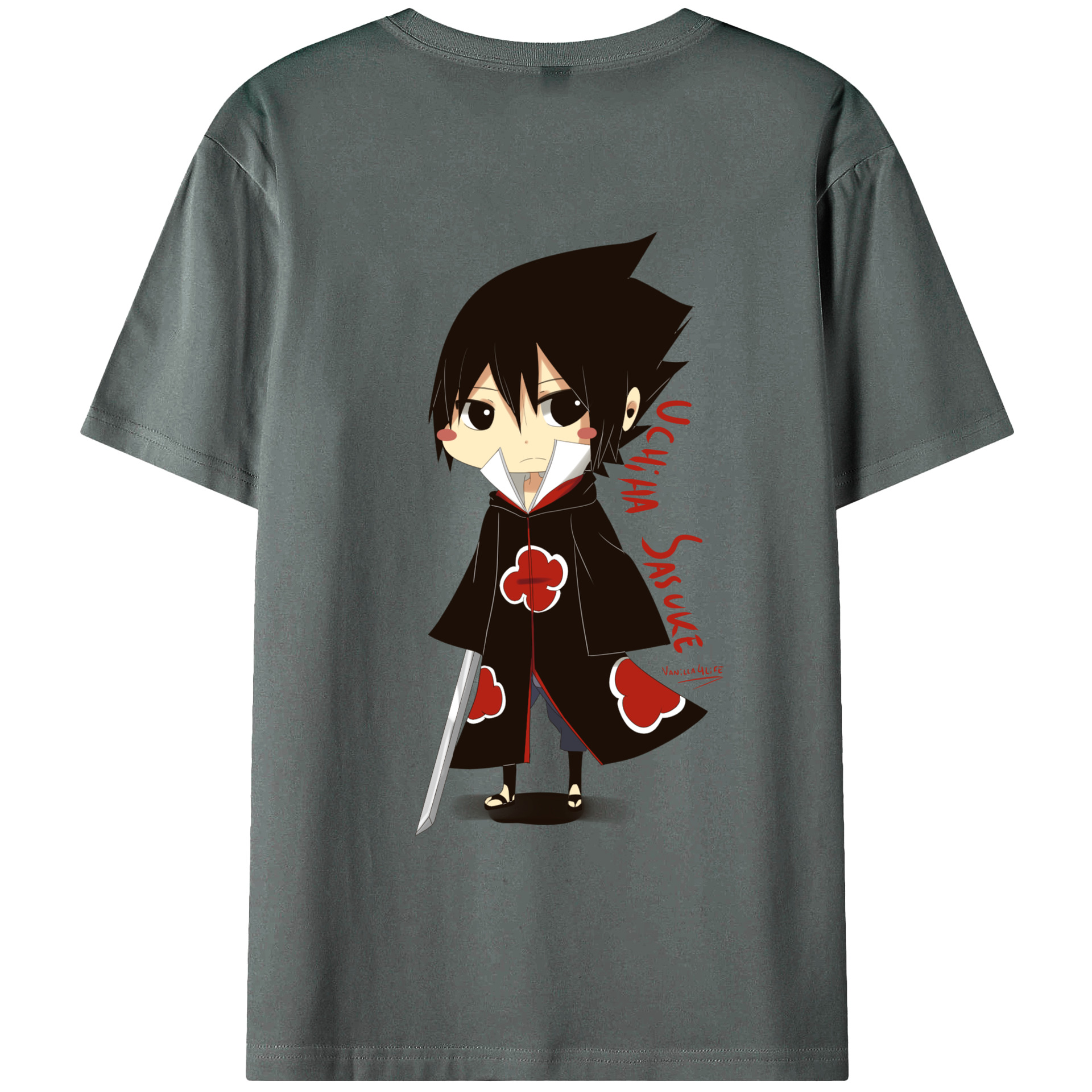 （画像用） NARUTO -ナルト- うちは サスケ Uchiha Sasuke 綿100％ メンズ半袖Tシャツ（バックプリント） 通気性